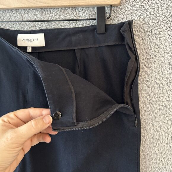 Lafayette 148 Pants 10 Medium Pleated Side Zip Crop Stretch Dark Navy Blue Work - Picture 3 of 13